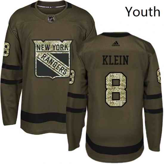 Youth Adidas New York Rangers 8 Kevin Klein Premier Green Salute to Service NHL Jersey